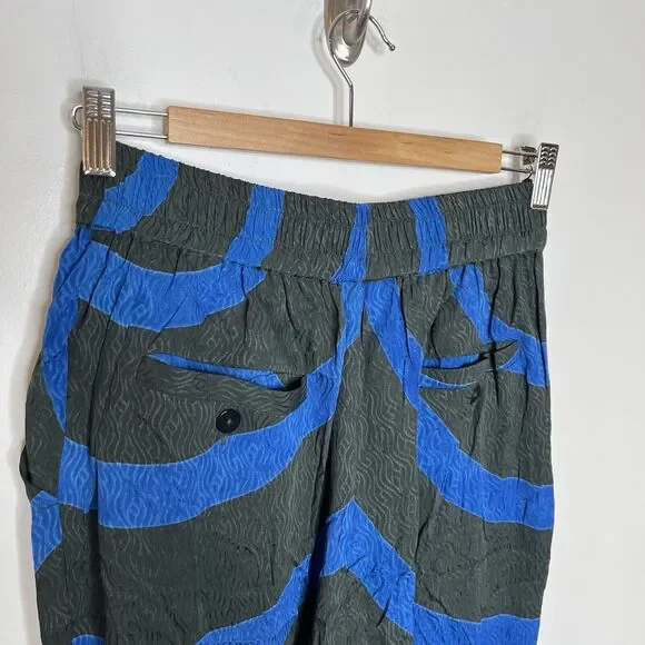 Seek Collective Echo Print Silk Pants Black Blue Womens Small
